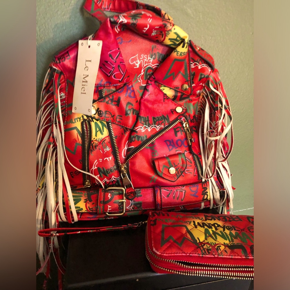 Red Moto Jacket Backpack and Wallet 6 fold
